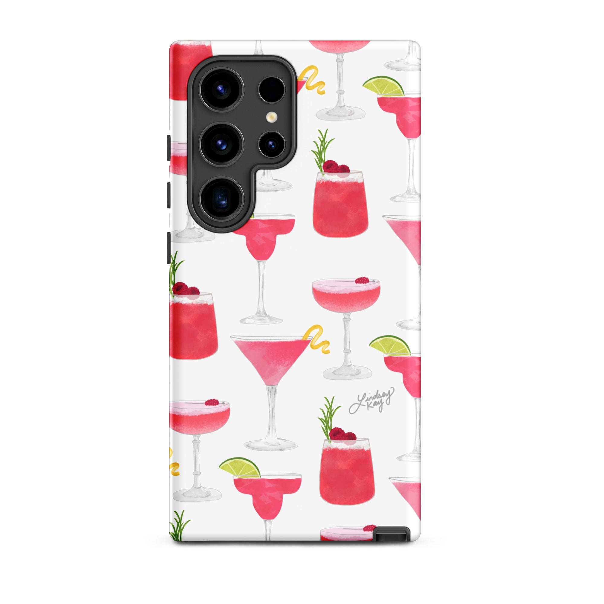 Samsung Tough Phone Case with Pink Boozy Cocktails and Martinis Pattern – Playful Party Vibes with a Chic Twist