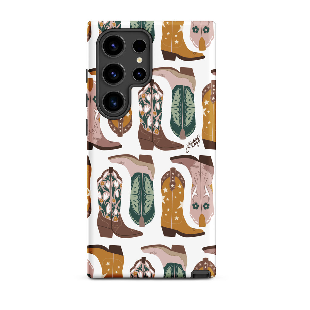 Samsung Tough Phone Case with Western Neutral Colored Cowgirl Boots Pattern – Trendy, Feminine, Fun, and Stylish Protection