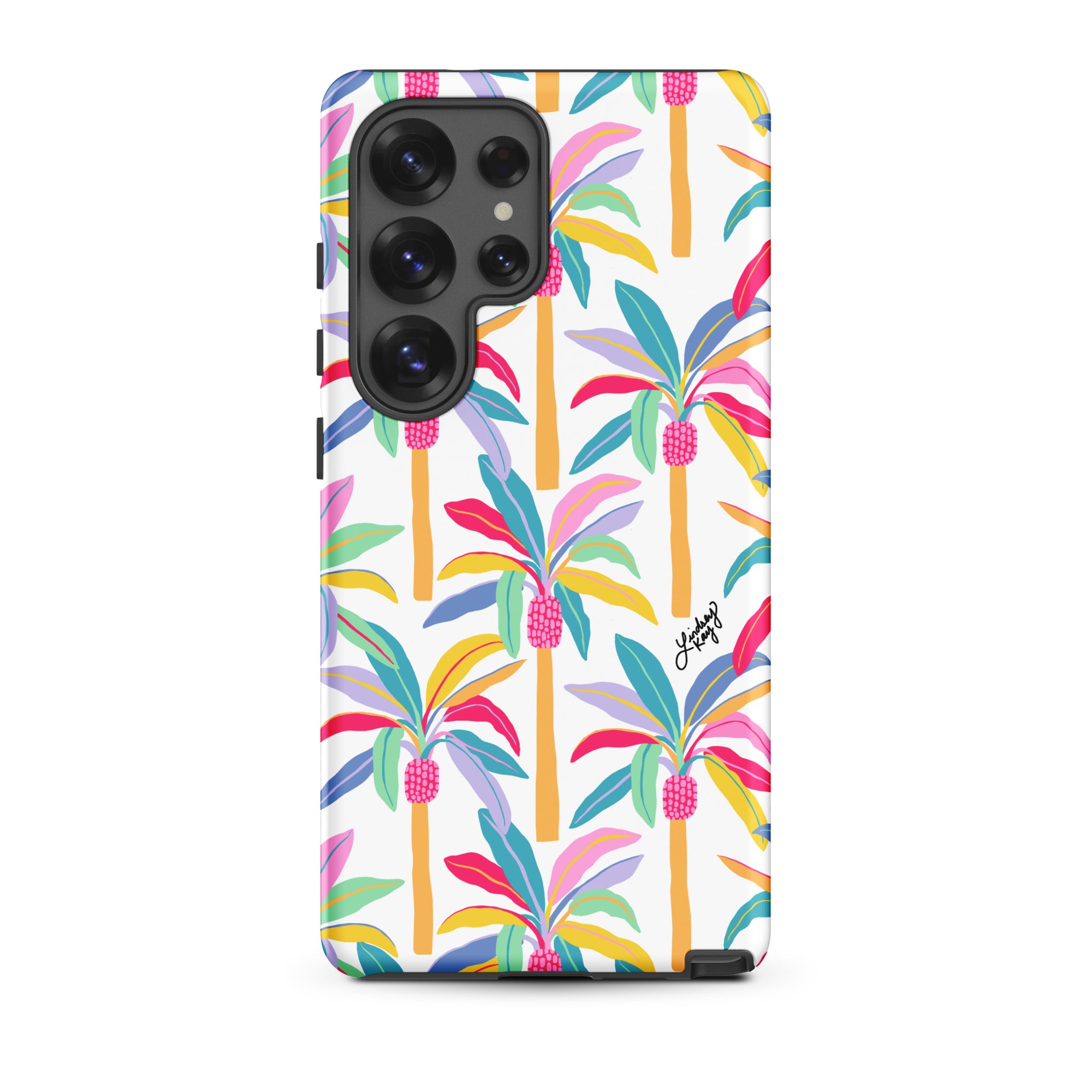 Samsung Tough Phone Case with pastel multi-color Palm Tree Pattern – Vibrant Tropical Design for Bold Style
