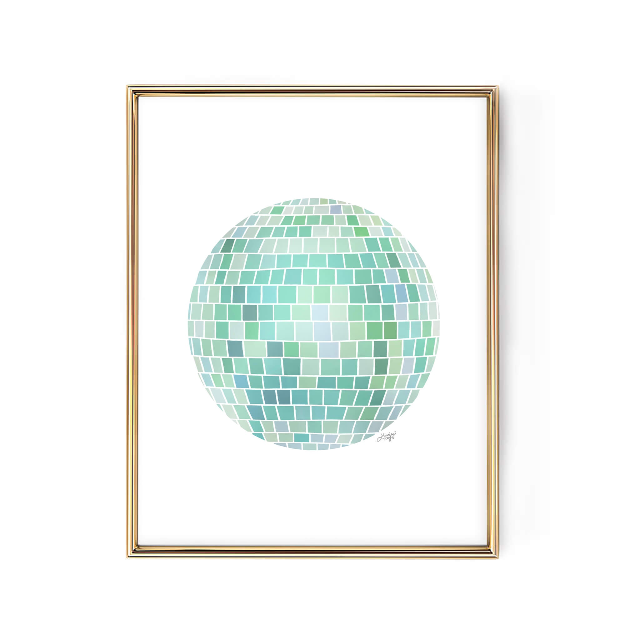 green disco ball painting illustration art print poster retro wall art trendy lindsey kay collective