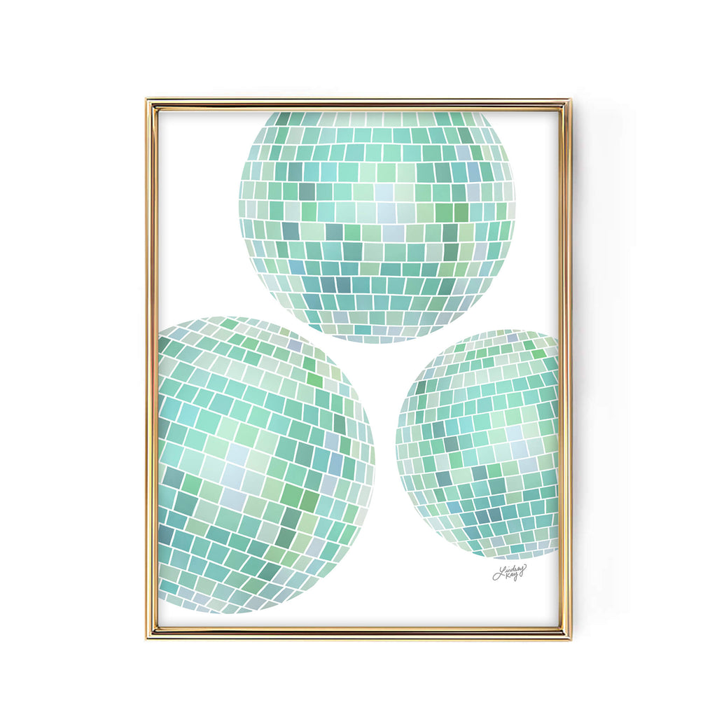 Disco Balls Illustration (Green Palette) - Art Print
