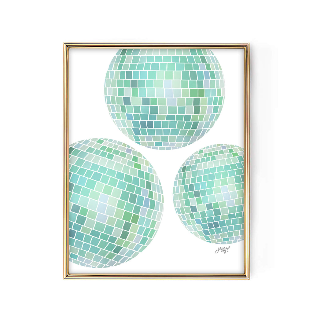 Disco Ball Illustration (Green Palette) - Art Print