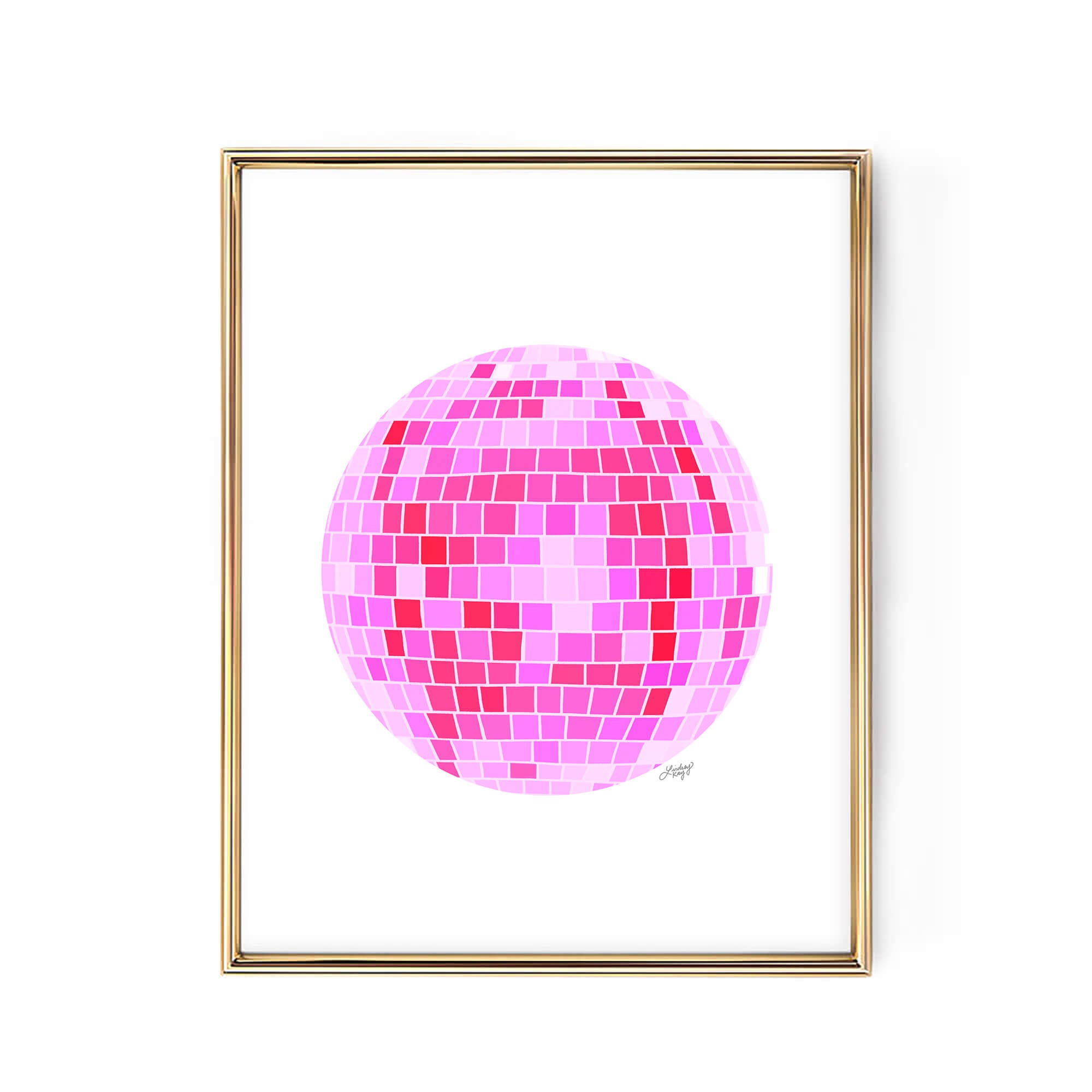 bright pink disco ball painting illustration art print poster retro wall art trendy lindsey kay collective