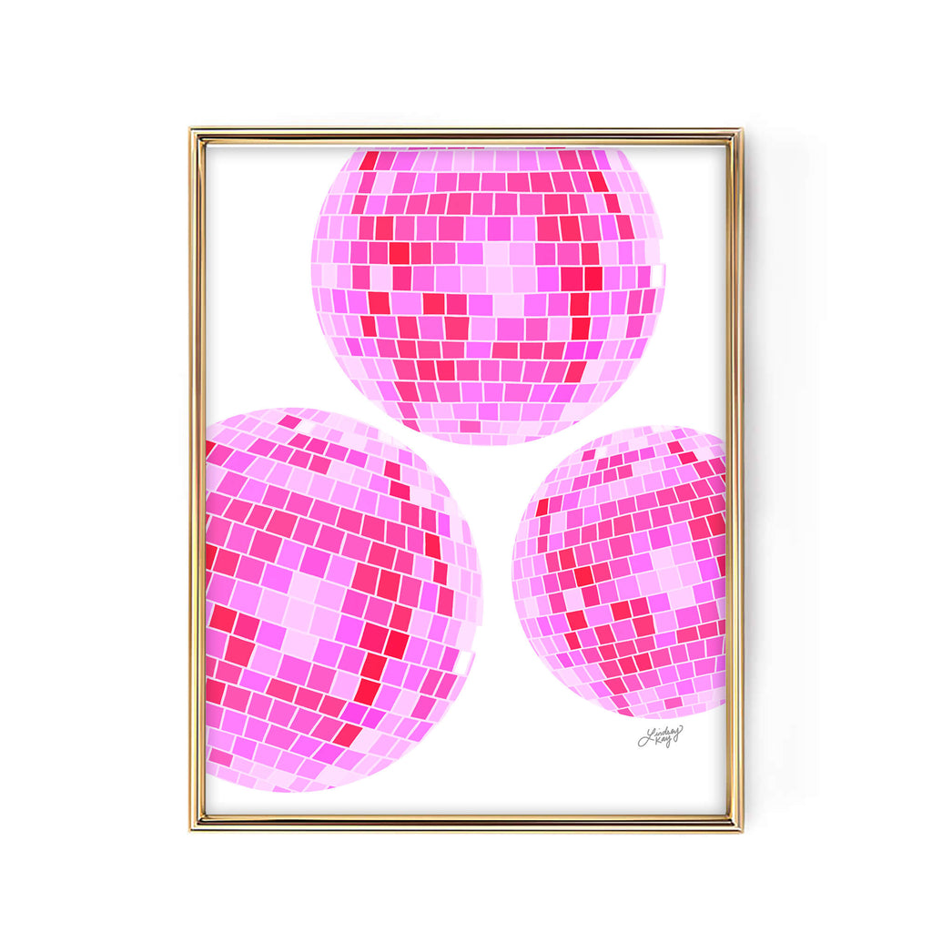 Disco Ball Illustration (Pink Palette) - Art Print