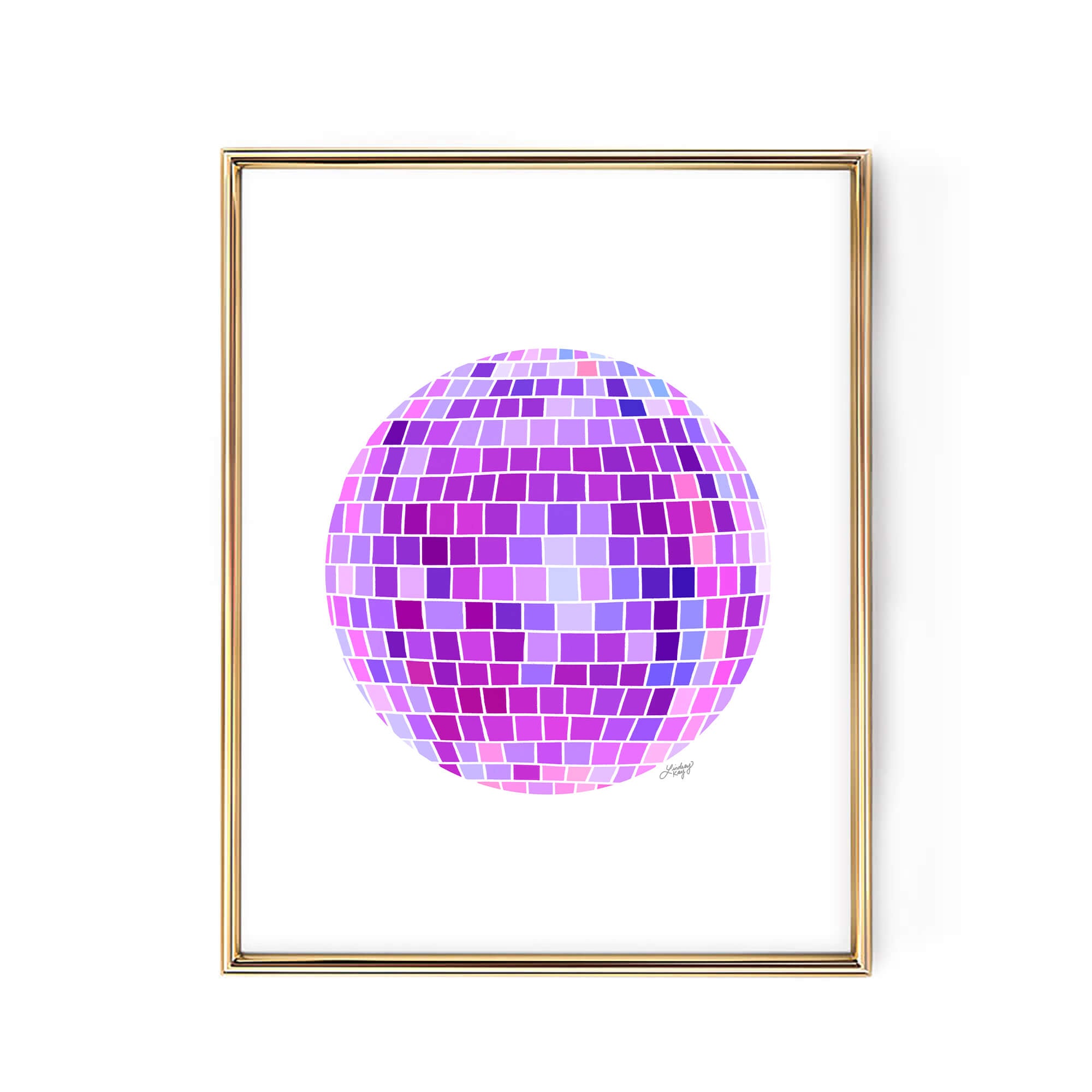 purple disco ball painting illustration art print poster retro wall art trendy lindsey kay collective