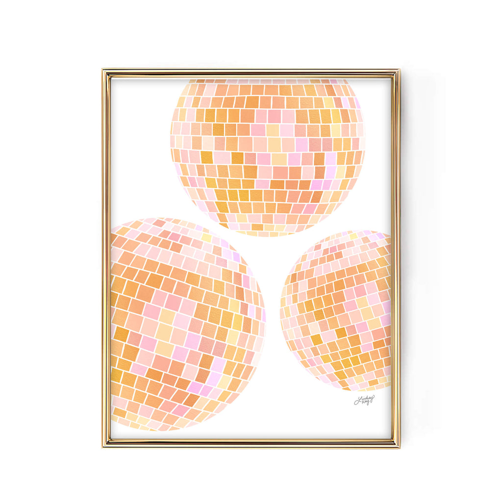 Disco Ball Illustration (Yellow Palette) White Background - Art Print