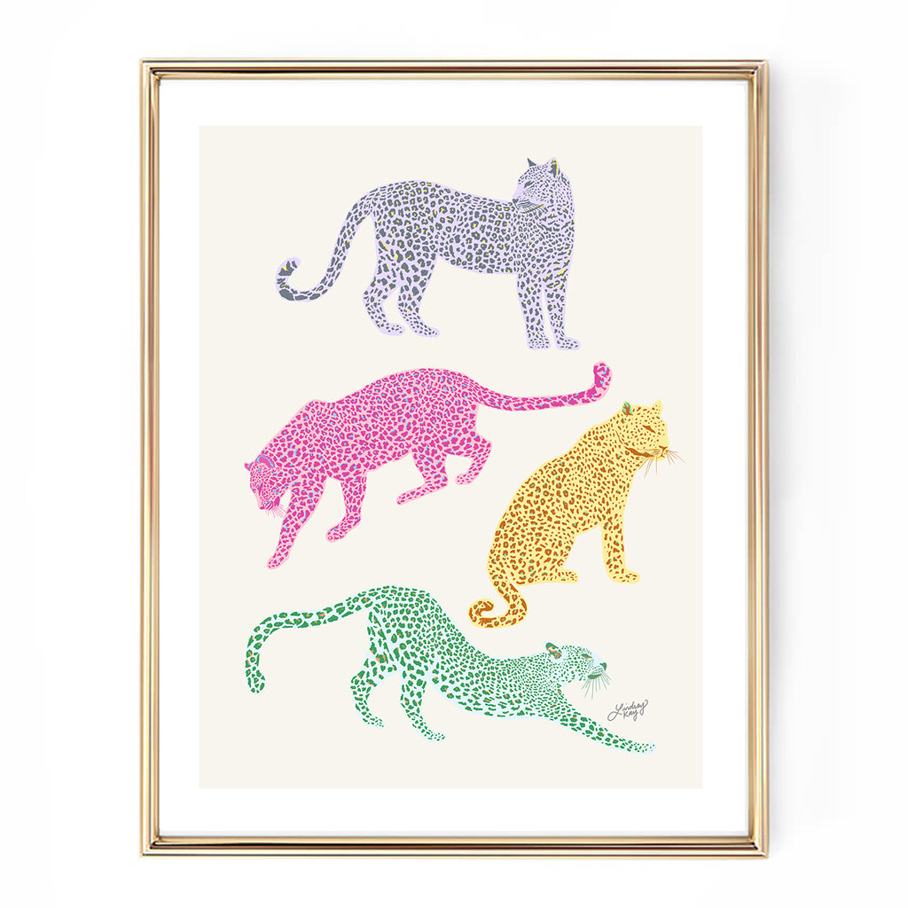 colorful leopards leopard illustration painting art print home decor lindsey kay collective