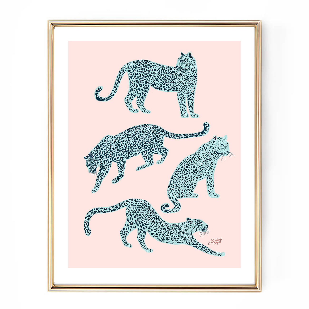 pink blue leopards illustration art print home decor lindsey kay collective