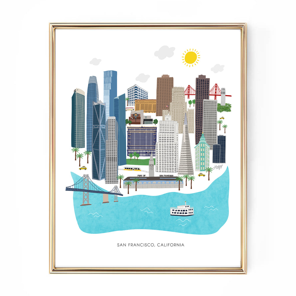 San Francisco skyline cityscape art print poster wall art illustration painting lindsey kay collective