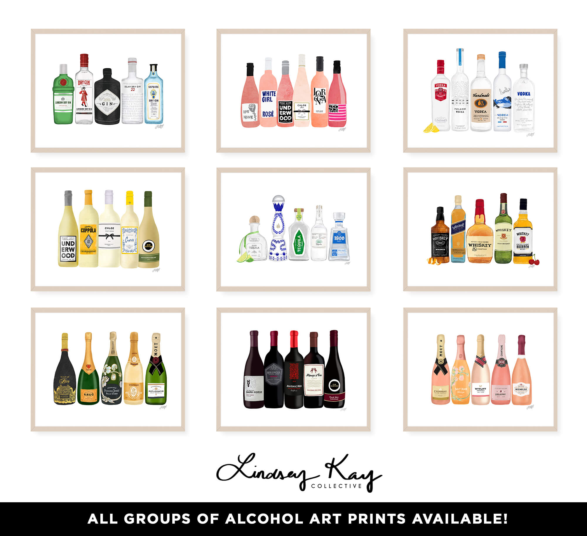 Whiskey Bottles Illustration - Art Print