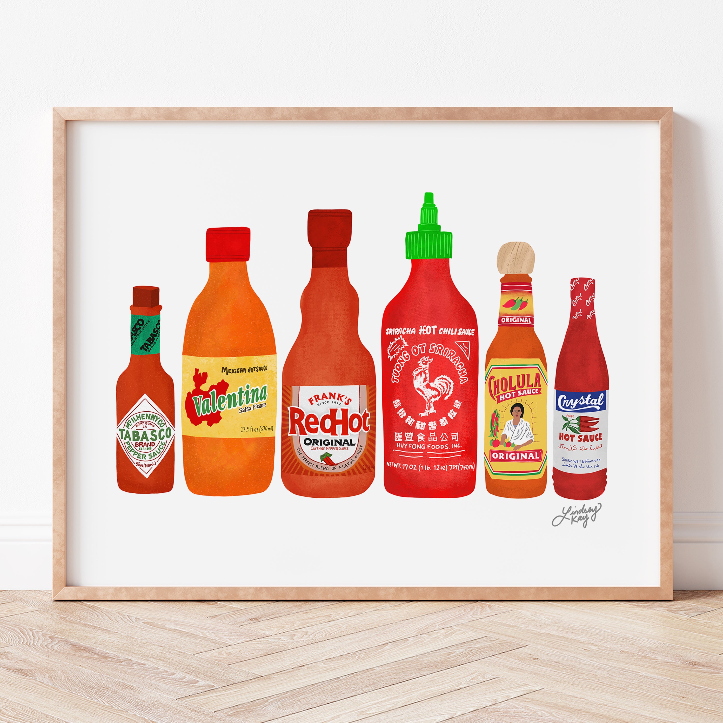 Illustration de bouteilles de sauce piquante - Tirage d'art