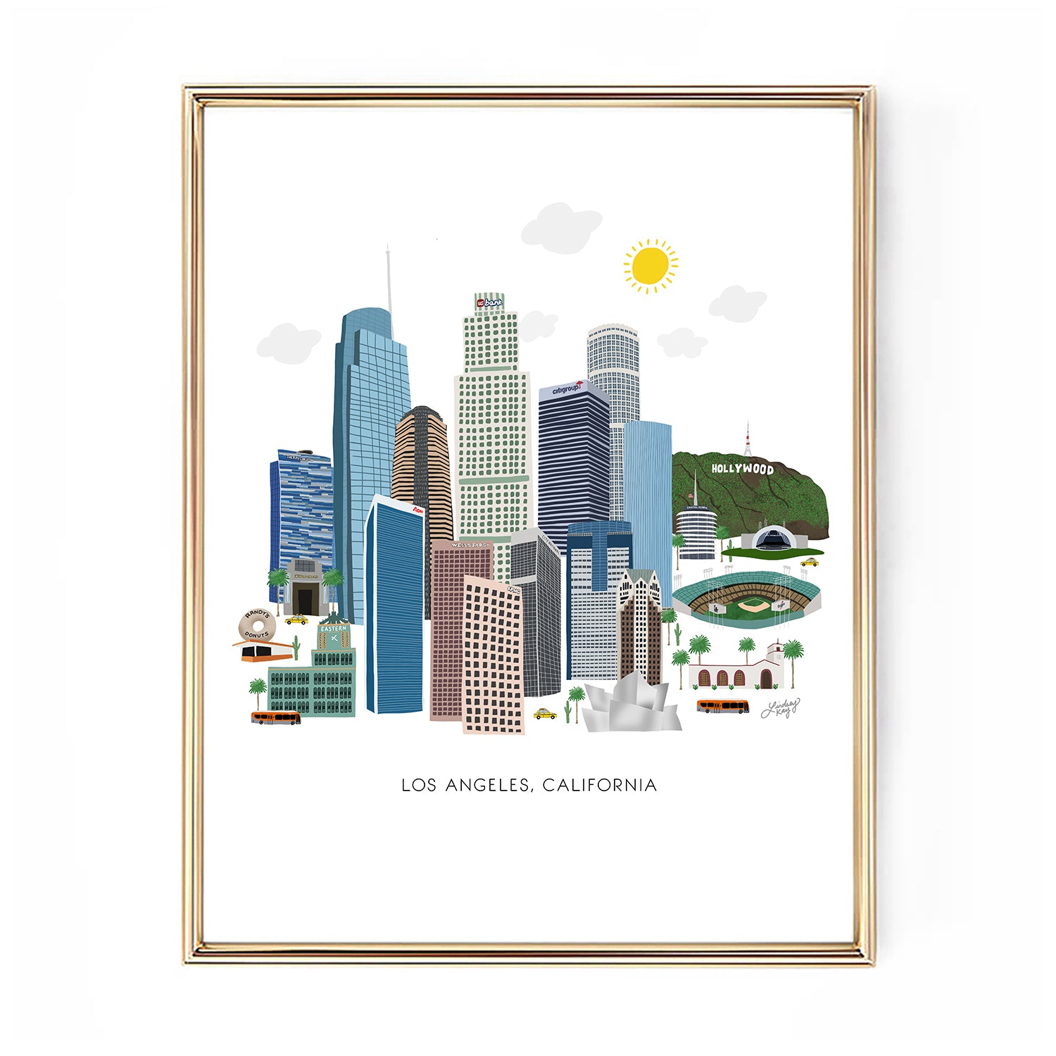 Los Angeles California cityscape illustration art print wall art lindsey kay co