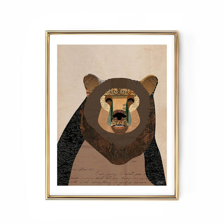 bear art print nursery collage illustration woodland cabin decor wall art