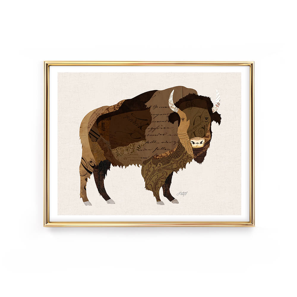 Collage de búfalo - Impresión de arte