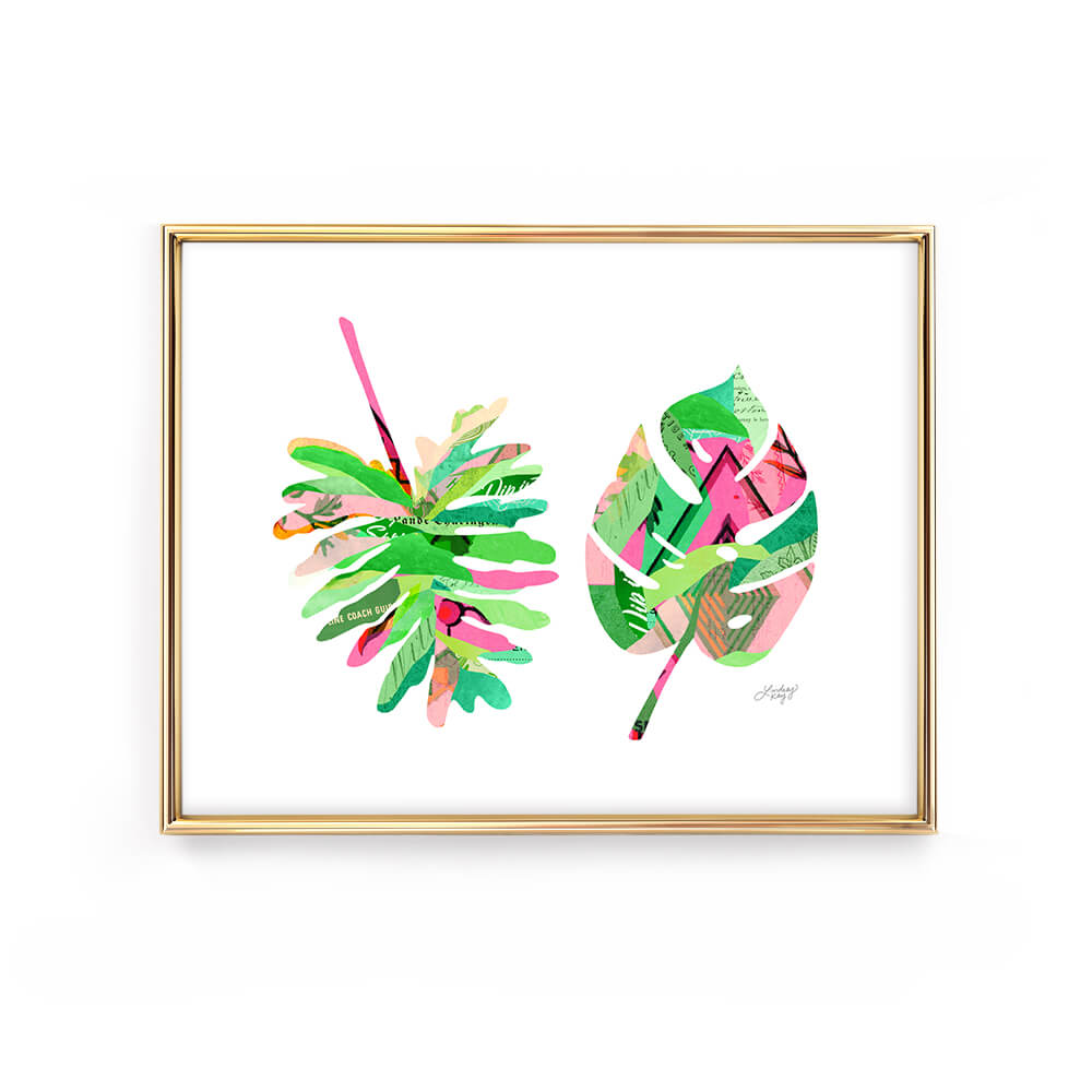 botanical colorful plant leaf collage illustration art print lindsey kay collective