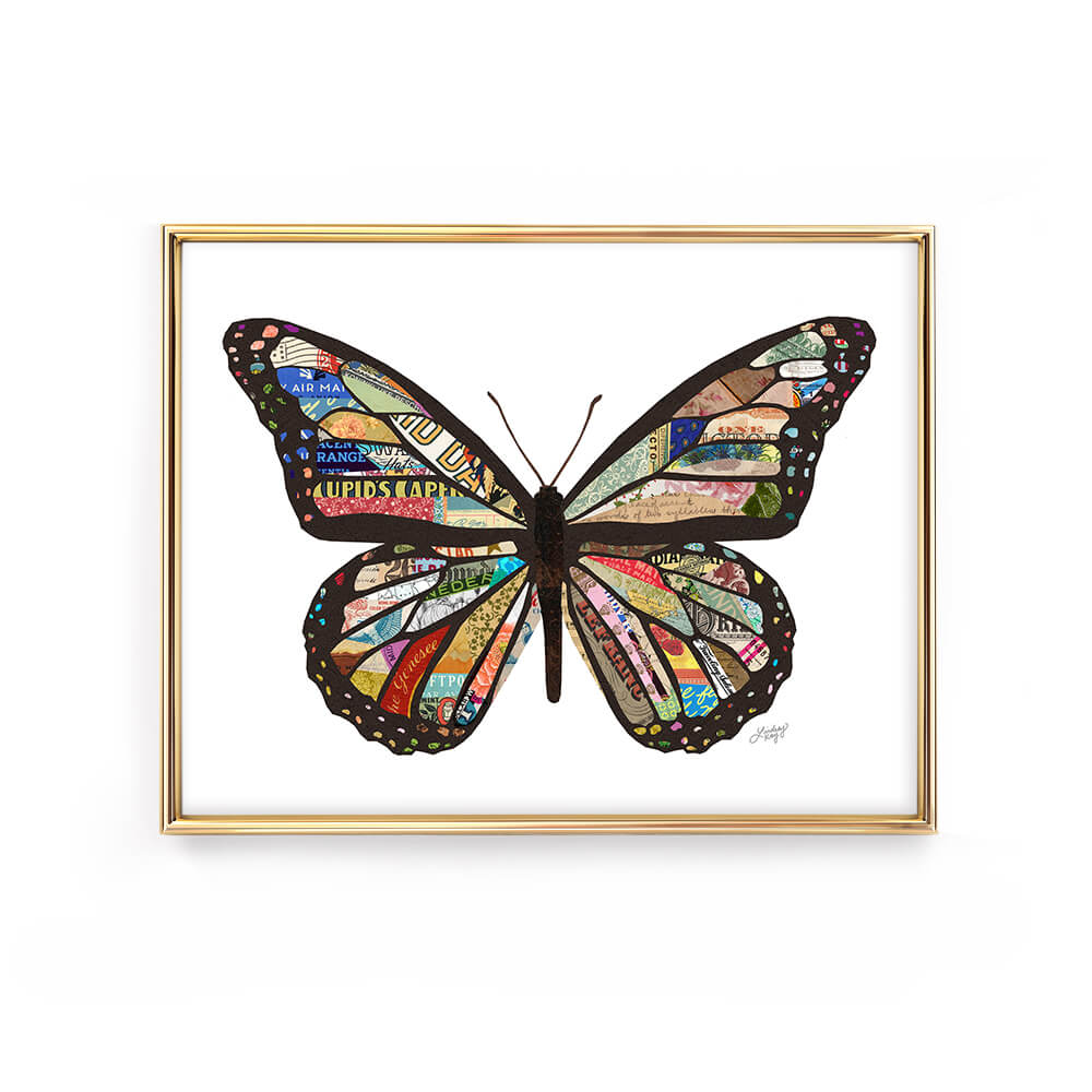 butterfly colorful collage illustration art print lindsey kay collective