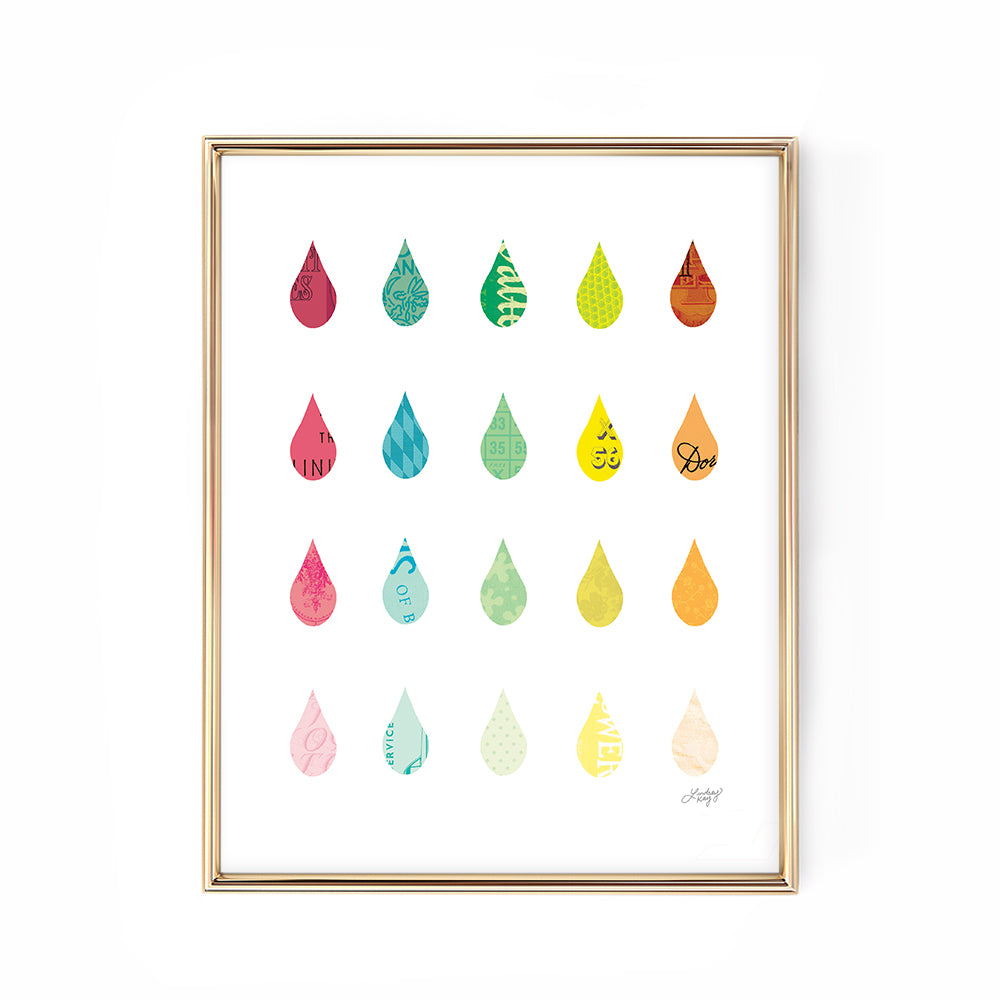 rainbow raindrops art print poster