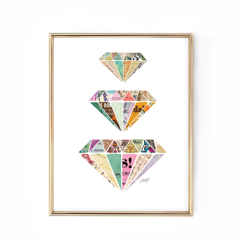 abstract diamonds collage illustration art print lindsey kay collective
