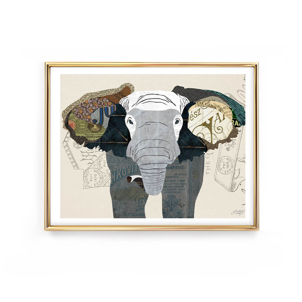 elephant animal collage illustration art print poster