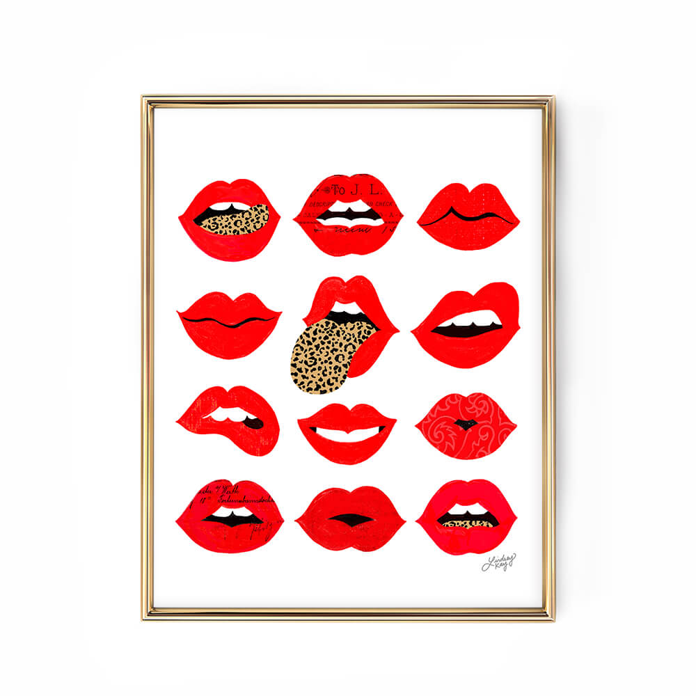 Pop art illustration Lips of Love by Lindsey Kay Collective – bold colorful lips wall art – retro pop art print perfect for gallery walls, dorm rooms, or girly decor – printed on enhanced matte paper with vibrant inks – available in multiple sizes