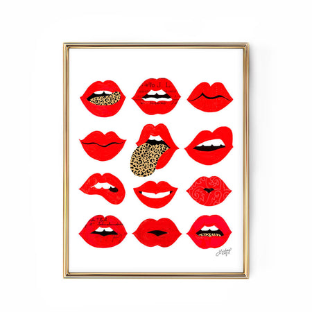 leopard lips of love illustration art print poster