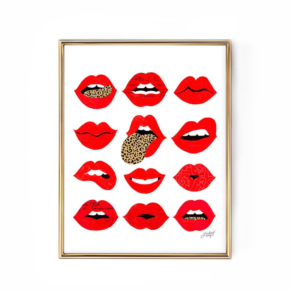 leopard lips of love illustration art print poster