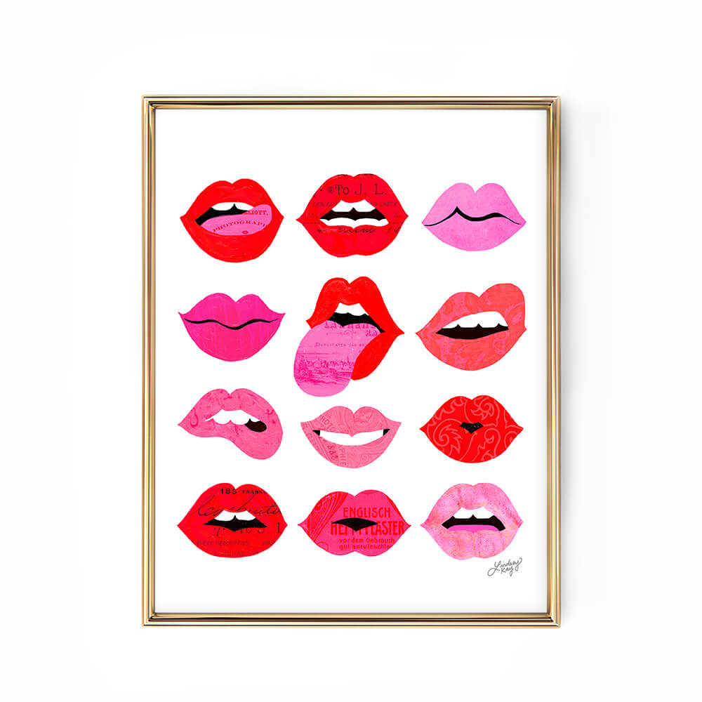 lips of love illustration pink red framable art print lindsey kay collective