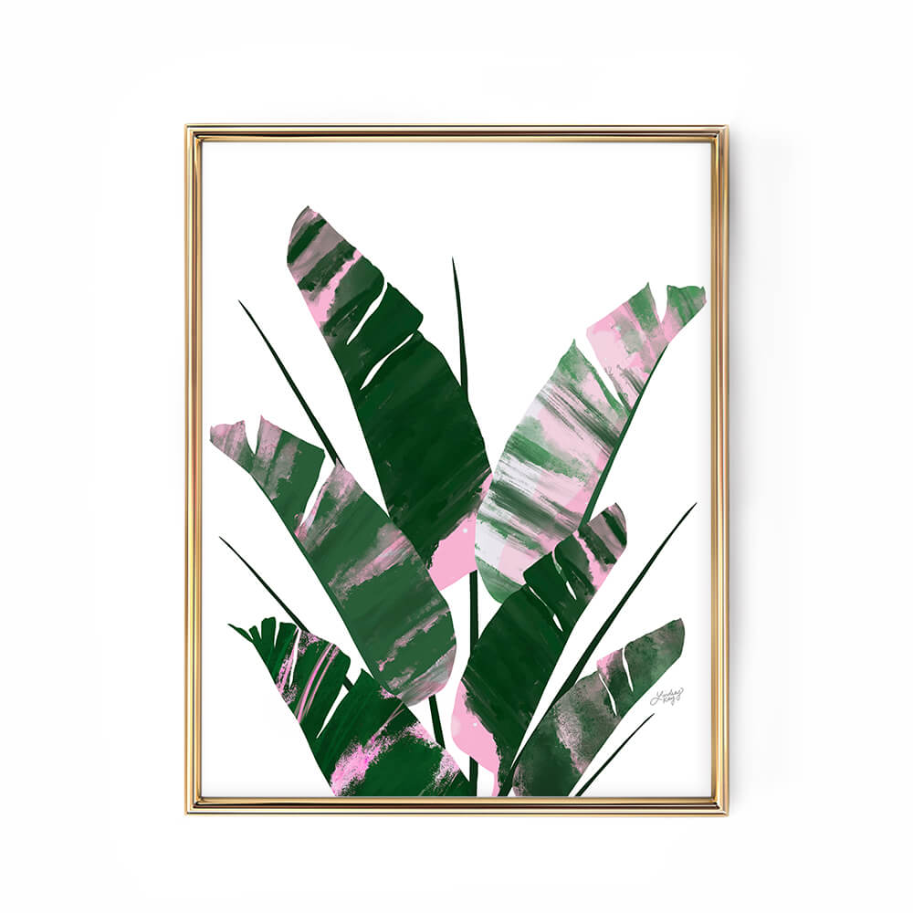 plant banana leaf pink green collage art print poster wall art botanical boho lindsey kay collective