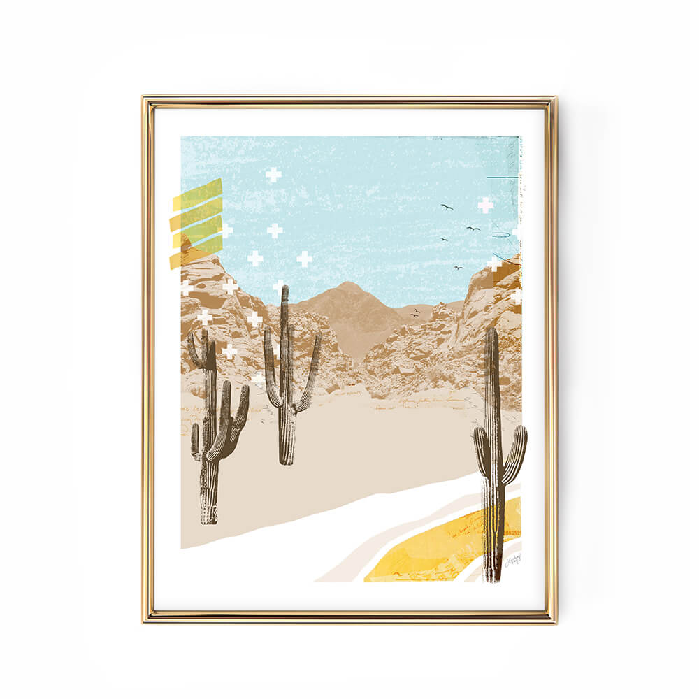 desert mountain collage abstract landscape art print blue wall art poster abstract arizona new mexico dallas texas