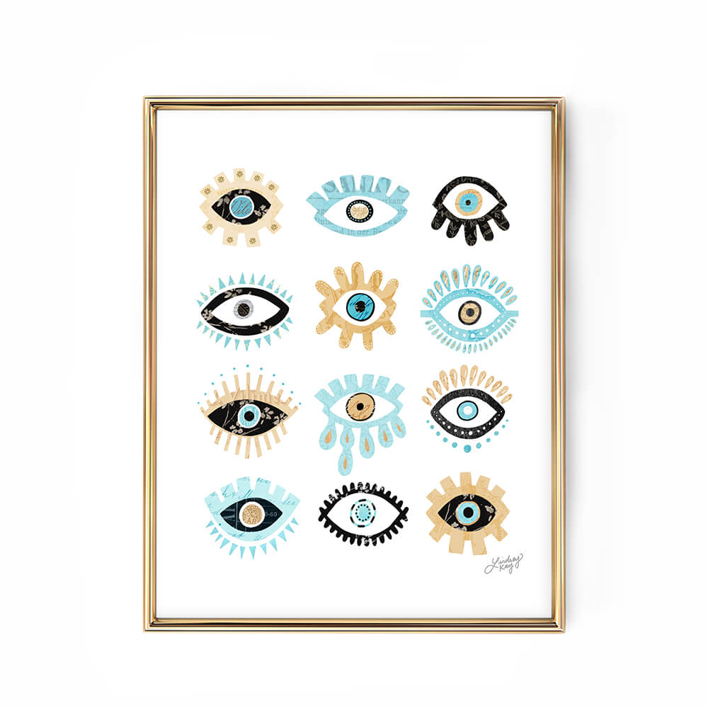 evil eyees illustration art print wall art lindsey kay collective