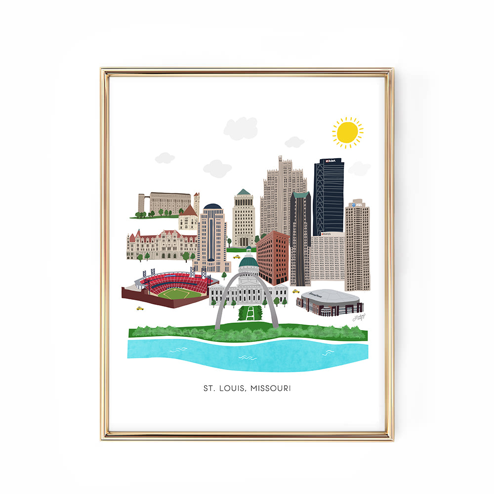st. louis missouri citycape downtown illustration art print lindsey kay collective