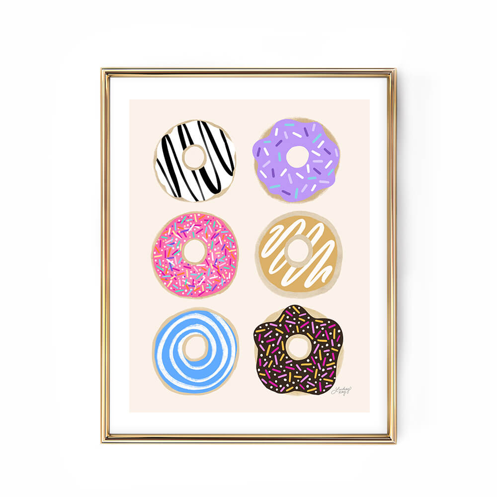 colorful frosted donuts illustration art print poster