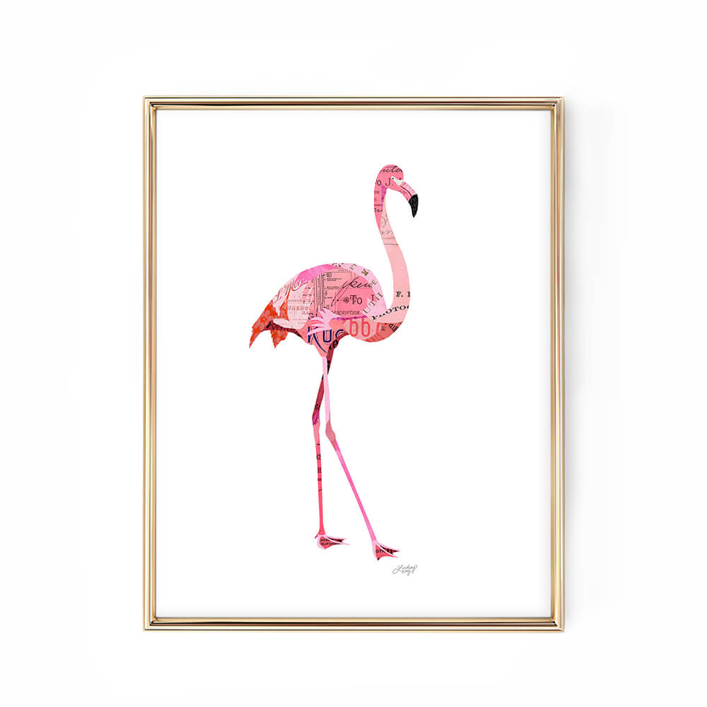 flamingo illustration collage art print design poster lindsey kay collective