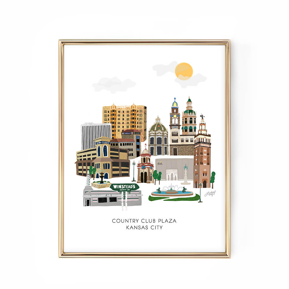 kansas city plaza cityscape illustration art print poster