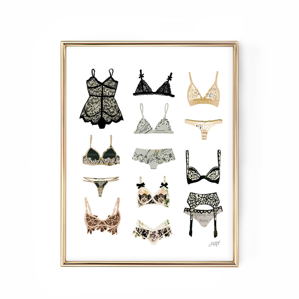 lingerie bra thong sexy collage illustration art print poster wall art