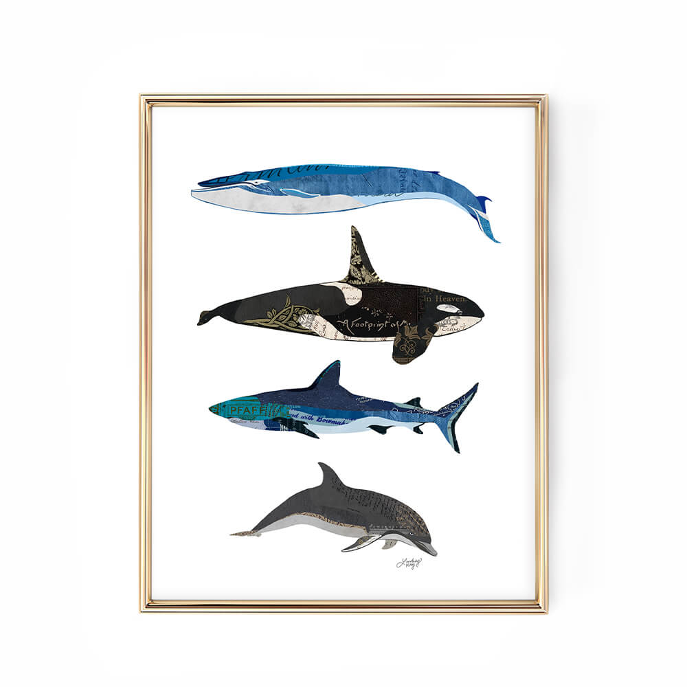 marine life collage illustration art print lindsey kay collective