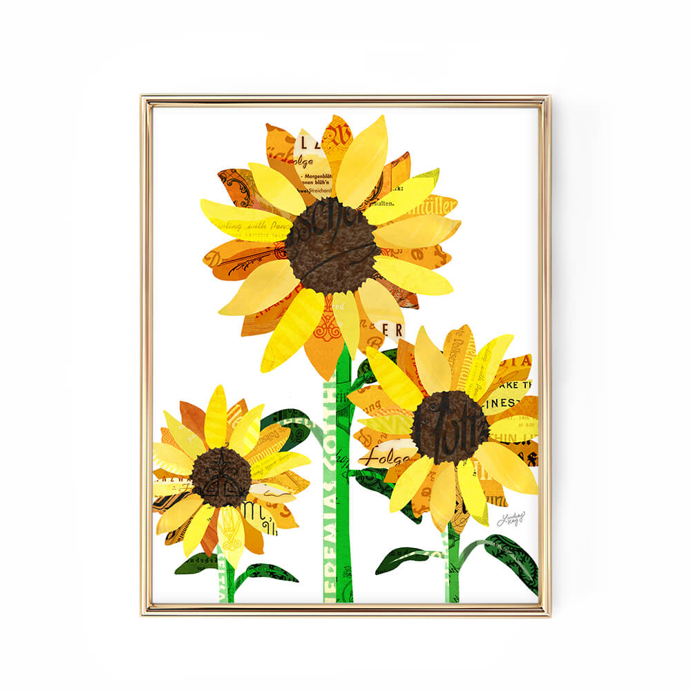 sunflower collage illustration art print poster