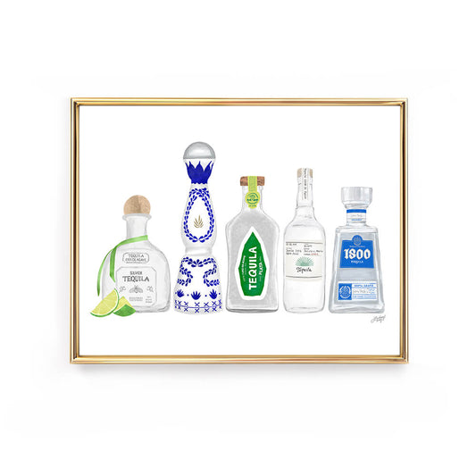 tequila bottles illustration art print dorm room kitchen wall art bar cart decor gift lindsey kay collective wall art