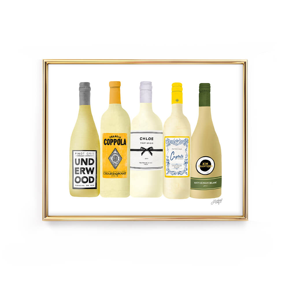 white wine bottles art print wall art gift bar cart decor lindsey kay co