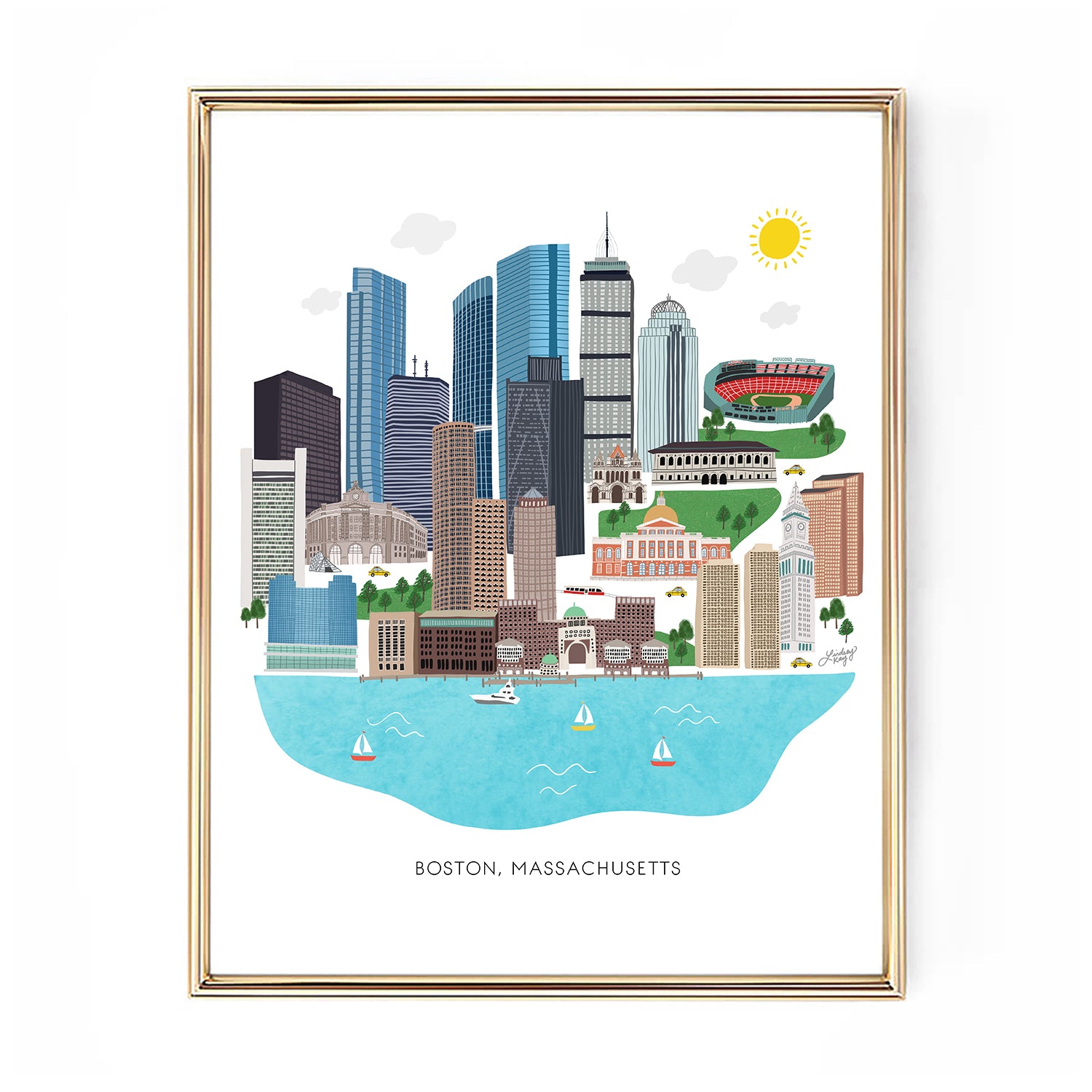 boston skyline illustration design art print poster lindsey kay collective 