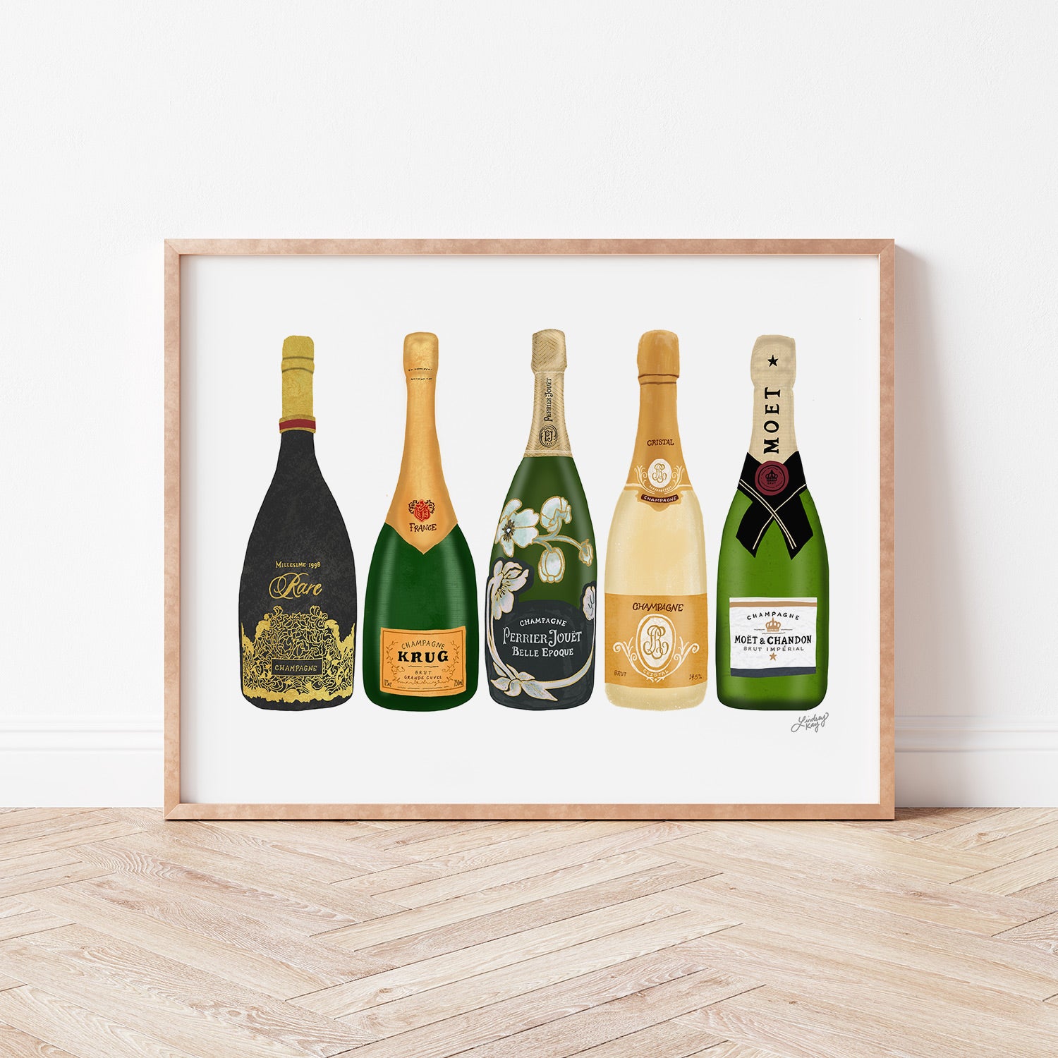 Ilustración de botellas de champán - Impresión de arte