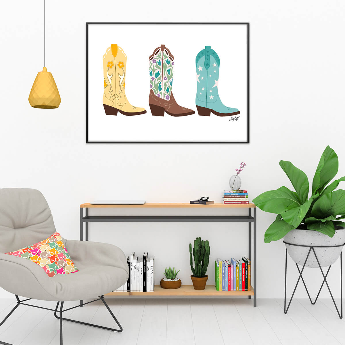 Ilustración de botas de vaquero (paleta brillante) - Impresión de arte