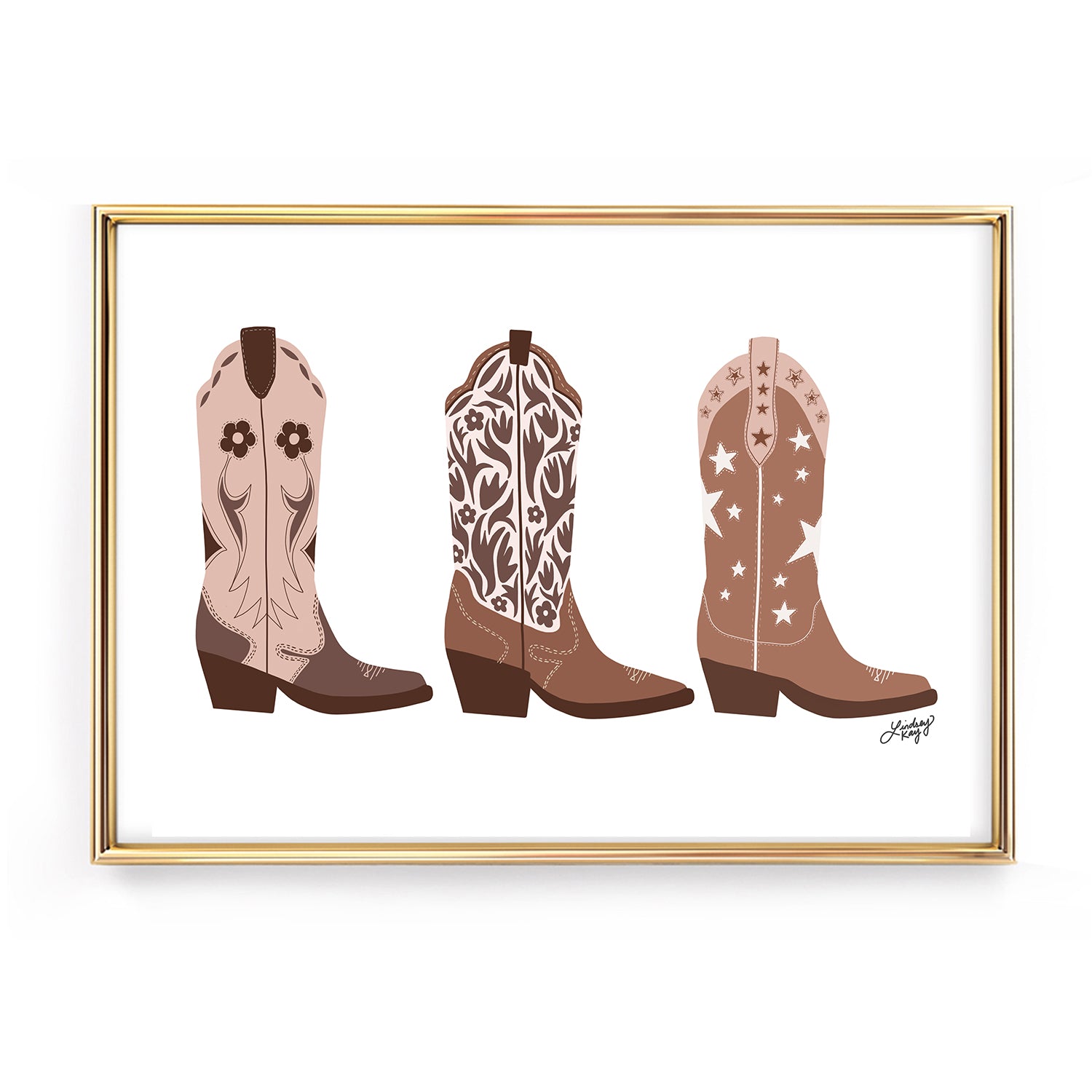 cowboy cowgirl boots tan brown illustration art print poster wall art colorful decor artwork dorm room lindsey kay collective