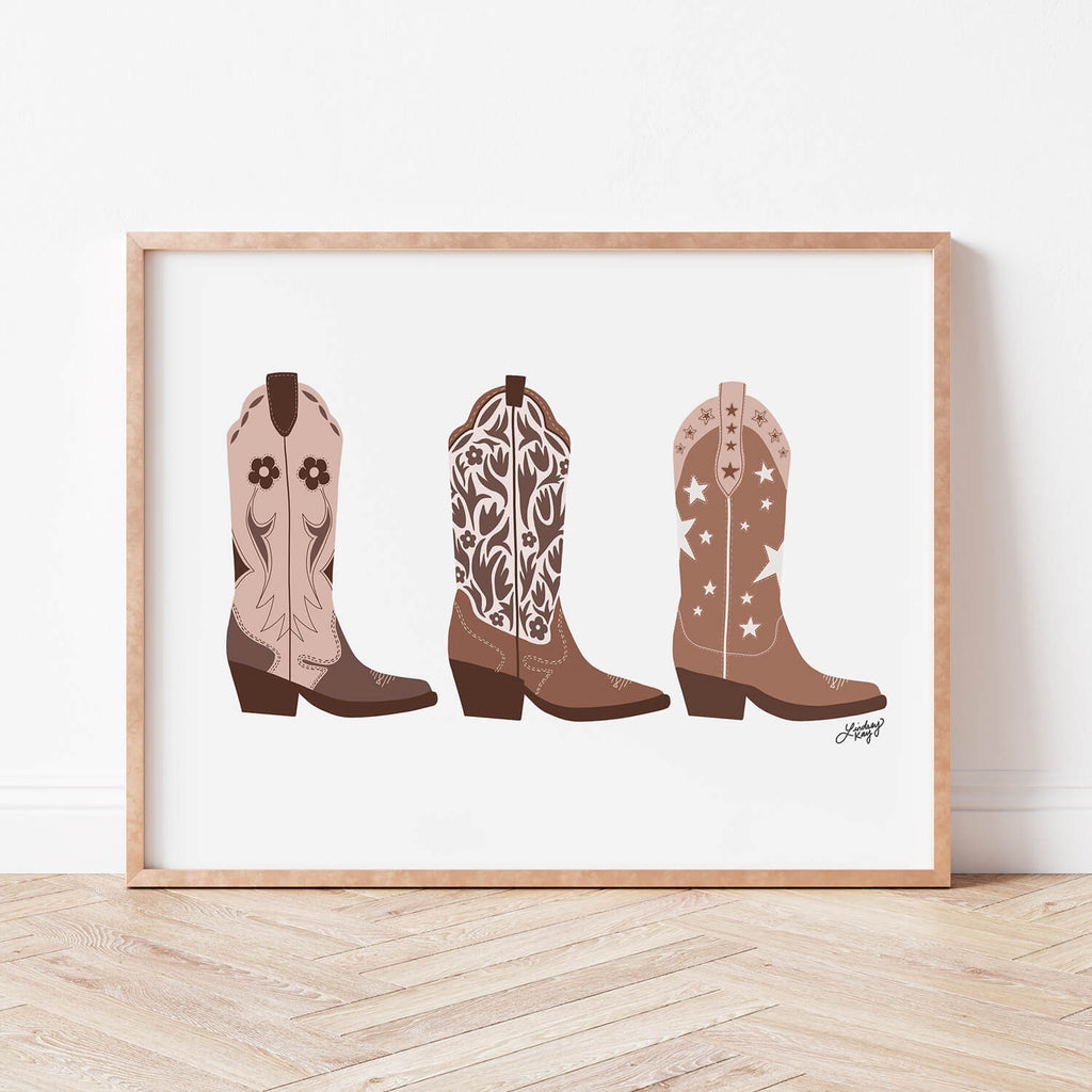 Cowboy Boots Illustration (Brown Palette) - Art Print