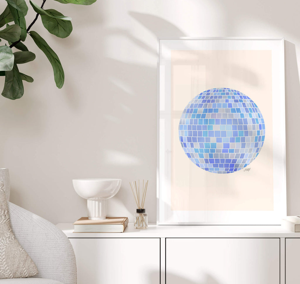 Disco Ball Illustration (Blue Palette) - Art Print