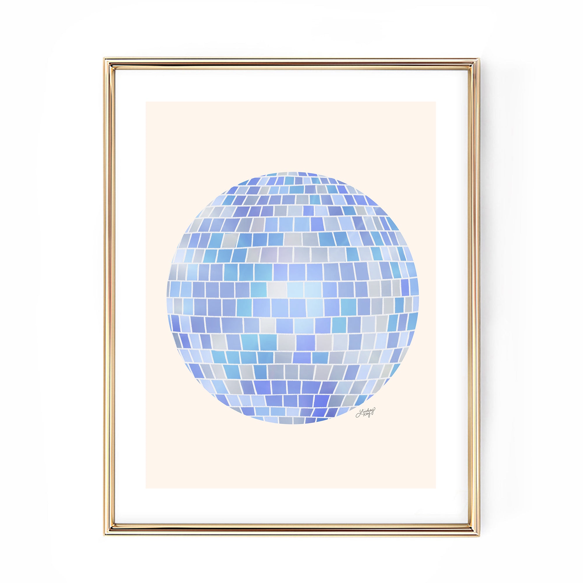 blue disco ball painting illustration art print poster retro wall art trendy lindsey kay collective