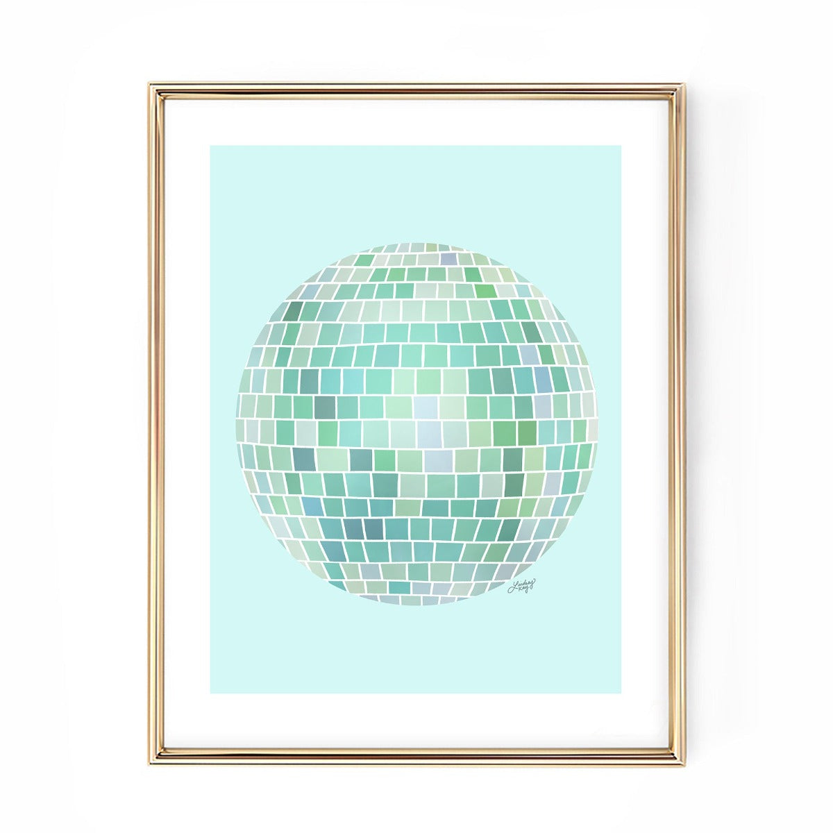 green disco ball painting illustration art print poster retro wall art disco decor 70's illustration trendy lindsey kay collective
