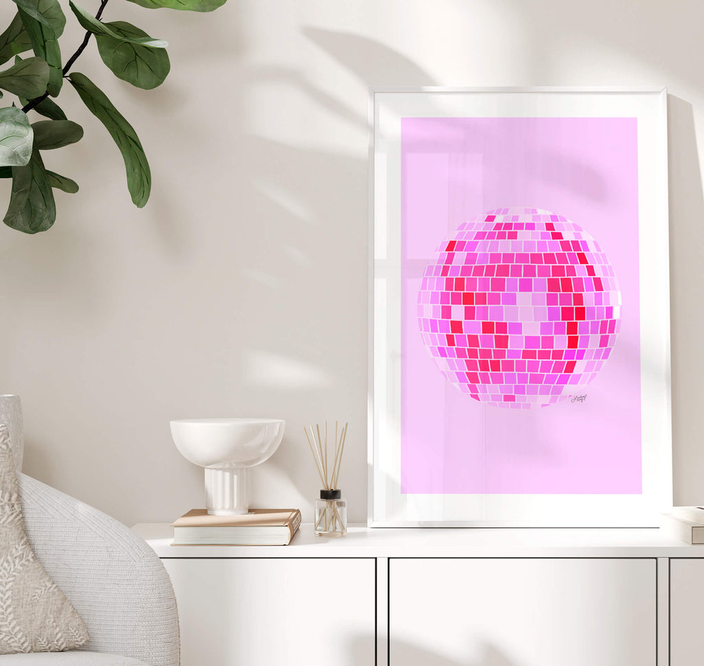 Disco Ball Illustration (Pink Palette) - Art Print