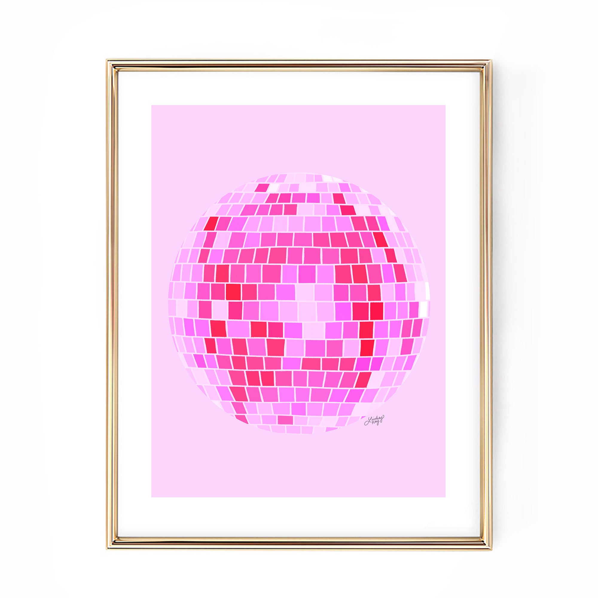 pink disco ball painting illustration art print poster retro wall art trendy lindsey kay collective