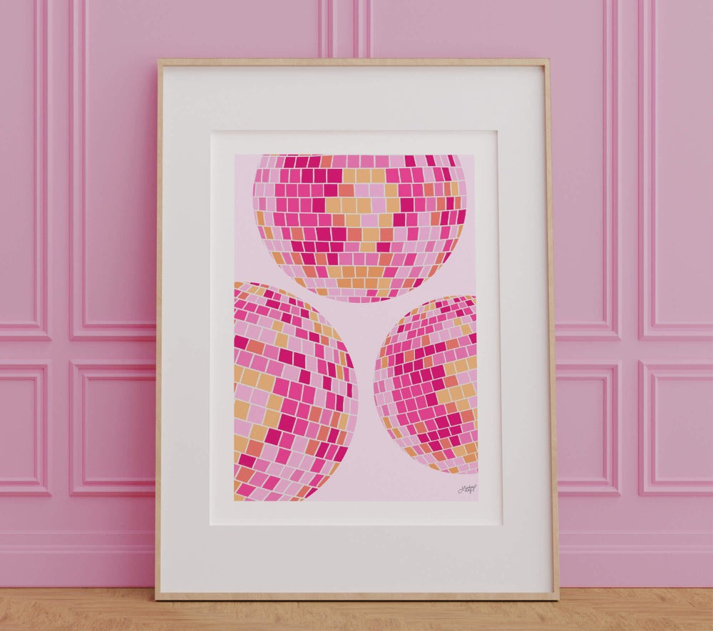 Illustration de boules disco (palette rose/orange) - Impression d'art